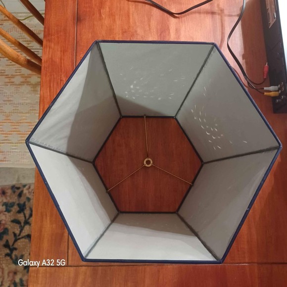 MCM hand pierced and cut blue hexagon paper lampshade - Picture 5 of 10